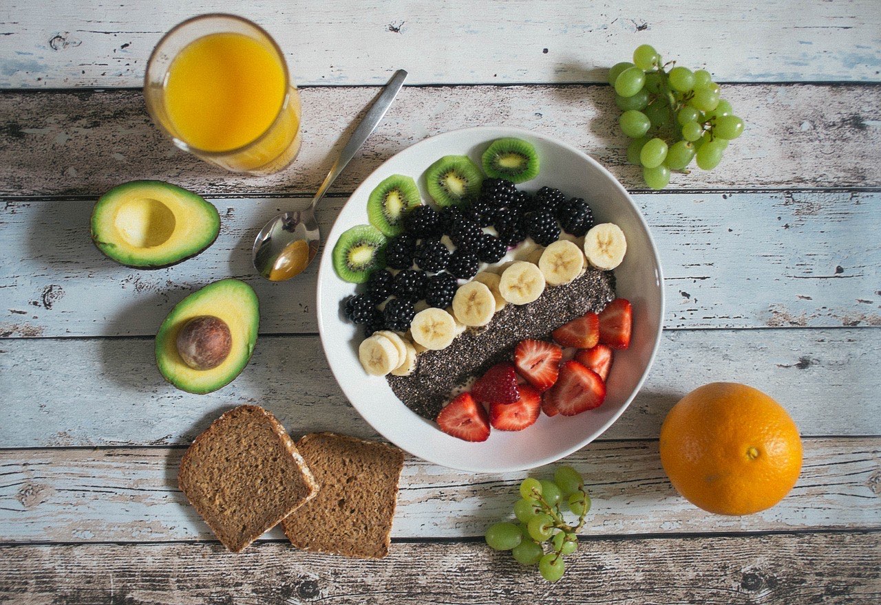 Breakfast bowl flat lay